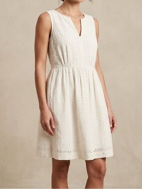 MONOPRIX Sleeveless Dress White Eyelet Babydoll Prairie Cottagecore Size 14